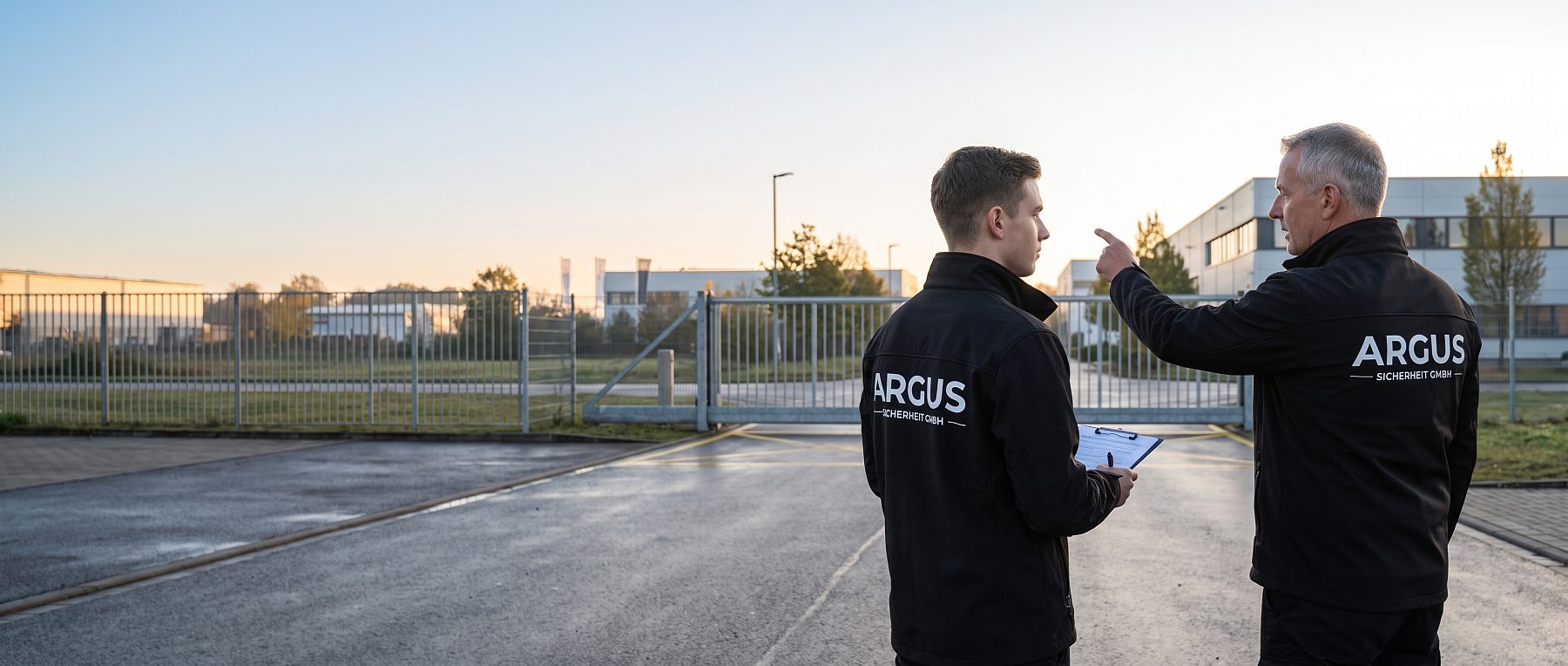 Erfahrener Mitarbeiter der ARGUS Sicherheit GmbH weist einen Auszubildenden ein