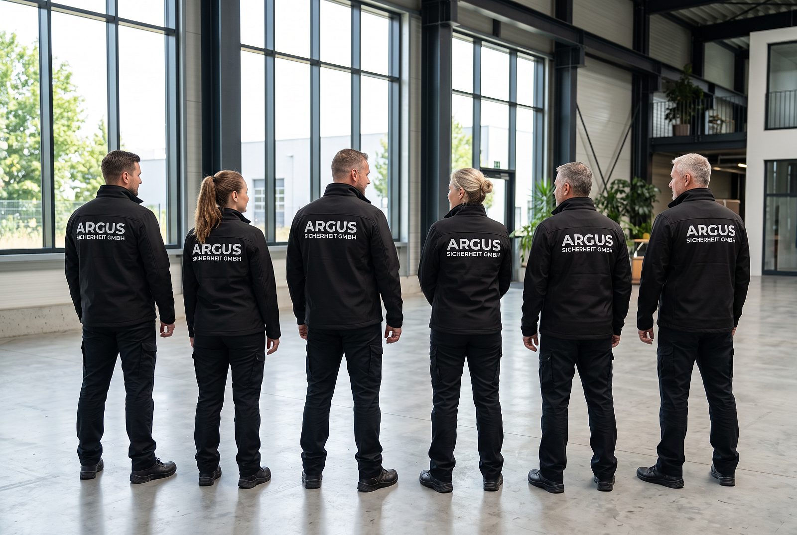 Das Team der ARGUS Sicherheit GmbH in Dienstkleidung mit ARGUS-Logo